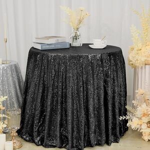 Trlyc Round Sequin Tablecloth-90" Sparkly Black Sequin Tablecloth
